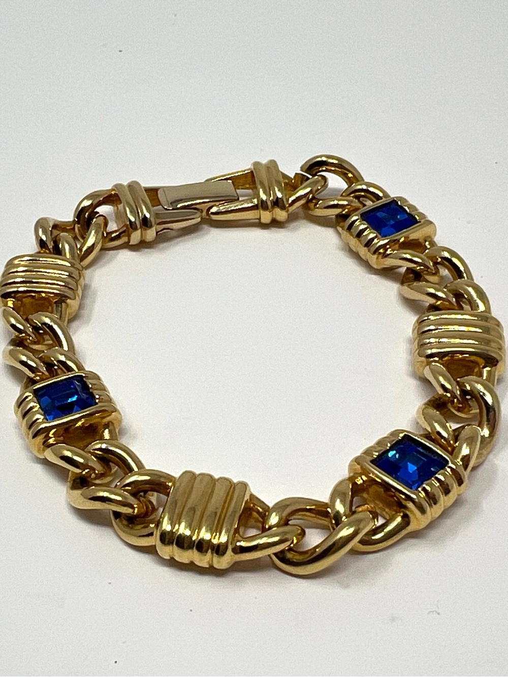 VINTAGE S.A.L. Swarovski Gold Curb Chain Blue Crystal Bracelet